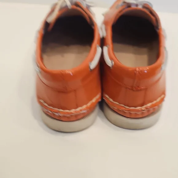 Sperry Orange Coral Patent Leather Top Sider Loafers with White Laces Size 7 1/2 - Picture 6 of 9
